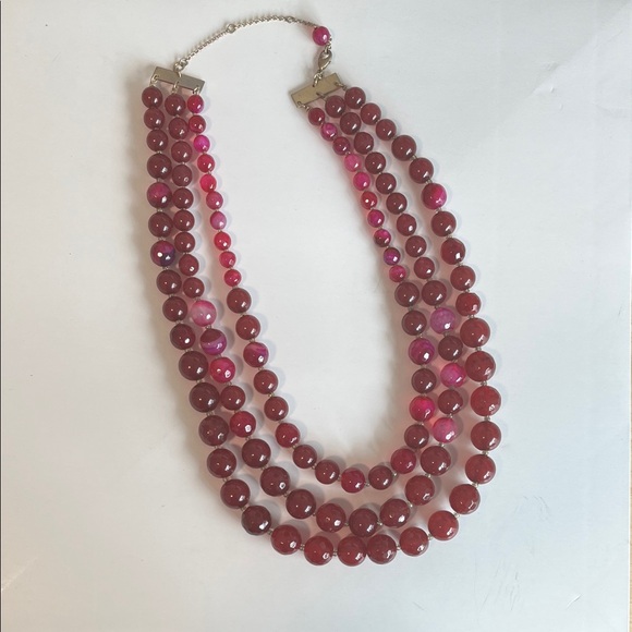 Anthropologie Jewelry - Anthropologie Three-Strand Fuscia Purple Pink Bead Necklace Layered Design